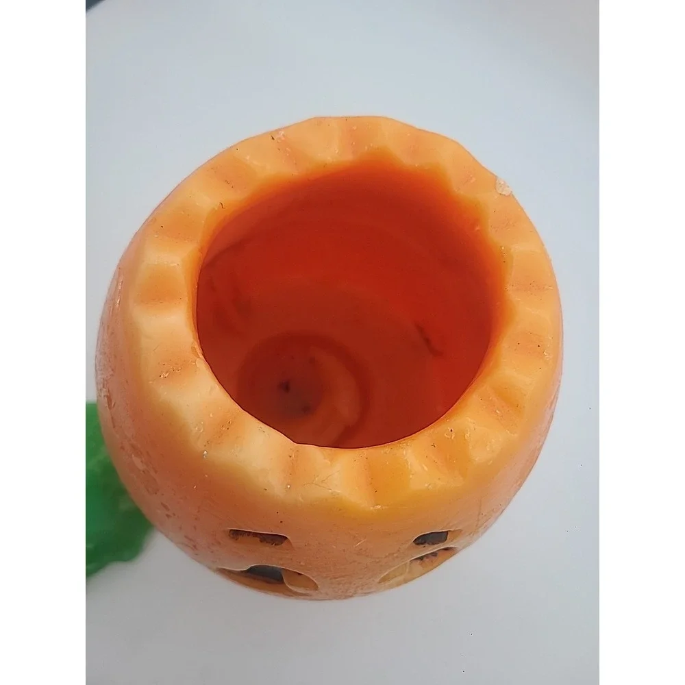 Large Orange Jack O'Lantern Pumpkin Candle Light Up Halloween Vintage Wax Decor